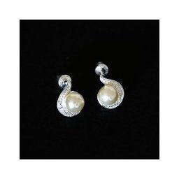 Brinco de Prata 925 Caracol com Perola e Zirconias