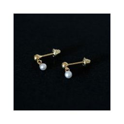 Brinco de Ouro 18k Mimo com Pérola Natural Esfera Cream 3,00mm
