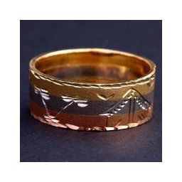 Anel de Ouro Amarelo, Ouro Vermelho e Ouro Branco Escravo com Desenho Egipcio