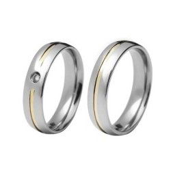 Aliança em aço inox anatômica 5mm c/ 1 filete em ouro / Aliança em aço inox anatômica 5mm, c/ 1 filete em ouro e pedra de zircônia de 2mm