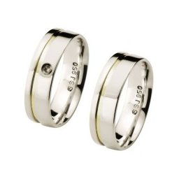 Aliança Confort Reta de Prata 6mm com Filete Lateral em Ouro / Aliança Confort Reta de Prata 6mm com Filete Lateral em Ouro e Pedra de Zircônia de 2mm