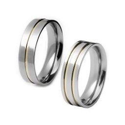 Aliança em aco inox confort reta 6mm c/ 1 filete central em ouro / Aliança em aço inox confort reta 6mm c/ 2 filetes em ouro