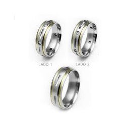 Aliança em aço inox anatômica 7mm com 2 filetes em ouro frizada / Aliança em aço inox anatômica 7mm com 2 filetes em ouro fizada com 6 pedras em zircônia de 2mm