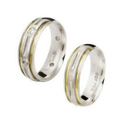 Aliança anatômica 6 mm com 2 filetes em prata frizada / Aliança anatômica 6 mm com 2 filetes e 6 pedras de zircônica de 2 mm em prata