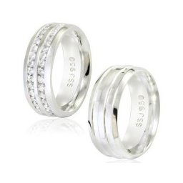 Aliança de Prata 925 Reta 8 mm com 2 Frizos Trabalhados / Aliança de Prata 925 Reta 8 mm Cravejadas nas Laterais