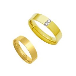 Aliança Anatômica de Ouro 18k 750 Largura 5.00mm Altura 1.30mm / Aliança Anatômica de Ouro 18k 750 com 2 Brilhantes de 6.00 Pontos Largura 5.00mm Altura 1.80mm