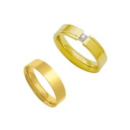Aliança Anatômica de Ouro 18k 750 Largura 5.00mm Altura 1.30mm / Aliança Anatômica de Ouro 18k 750 com 1 Brilhante de 11.00 Pontos Largura 5.00mm Altura 2.20mm