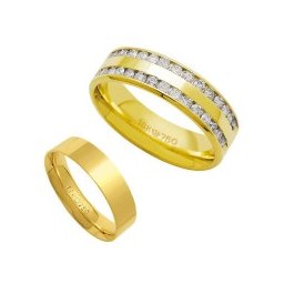Aliança Anatômica de Ouro 18k 750 Largura 5.00mm Altura 1.30mm / Aliança Anatômica de Ouro 18k 750 com 30 Brilhantes de 2.25 Pontos Largura 5.00mm Altura 1.50mm