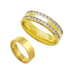 Aliança Anatômica de Ouro 18k 750 Largura 6.00mm Altura 1.50mm / Aliança Anatômica de Ouro 18k 750 com 30 Brilhantes de 2.25 Pontos Largura 6.00mm Altura 1.80mm