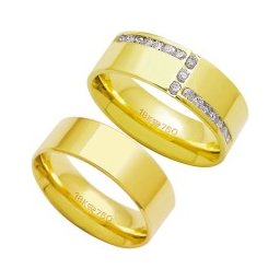 Aliança Anatômica de Ouro 18k 750 Largura 7.00mm Altura 1.60mm / Aliança Anatômica de Ouro 18k 750 com 17 Brilhantes de 2.25 Pontos Largura 7.00mm Altura 1.80mm