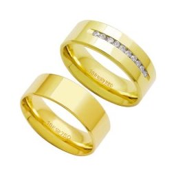 Aliança Anatômica de Ouro 18k 750 Largura 7.00mm Altura 1.60mm / Aliança Anatômica de Ouro 18k 750 com 15 Brilhantes de 2.25 Pontos Largura 7.00mm Altura 1.80mm