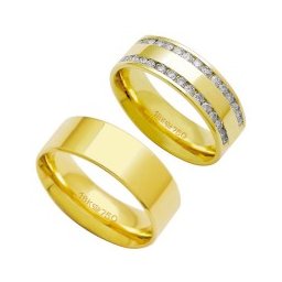 Aliança Anatômica de Ouro 18k 750 Largura 7.00mm Altura 1.60mm / Aliança Anatômica de Ouro 18k 750 com 30 Brilhantes de 2.25 Pontos Largura 7.00mm Altura 1.80mm