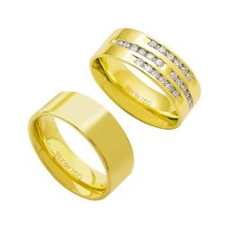 Aliança Anatômica Light de Ouro 18k 750 Largura 7.50mm Altura 1.80mm / Aliança Anatômica de Ouro 18k 750 com 24 Brilhantes de 2.25 Pontos Largura 7.50mm Altura 1.80mm