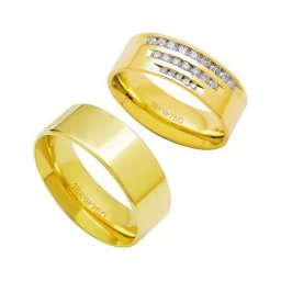 Aliança Anatômica Light de Ouro 18k 750 Largura 7.50mm Altura 1.80mm / Aliança Anatômica de Ouro 18k 750 com 5 Brilhantes de 1.00 Pontos, 7 Brilhantes de 2.25 Pontos e 9 Brilhantes de 3.50 Pontos Largura 7.50mm Altura 1.80mm