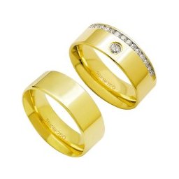 Aliança Anatômica Light de Ouro 18k 750 Largura 7.50mm Altura 1.80mm / Aliança Anatômica de Ouro 18k 750 com 15 Brilhantes de 2.25 Pontos Largura 7.50mm Altura 1.80mm