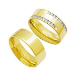 Aliança Anatômica Light de Ouro 18k 750 Largura 7.50mm Altura 1.80mm / Aliança Anatômica de Ouro 18k 750 com 20 Brilhantes de 2.25 Pontos Largura 7.50mm Altura 1.80mm