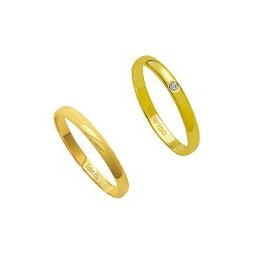 Aliança de Ouro 18k 750 Largura 2.50mm Altura 1.00mm / Aliança de Ouro 18k 750 com 1 Brilhante de 1.00 Pontos Largura 2.50mm Altura 1.00mm