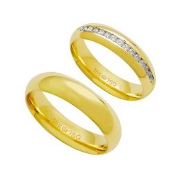Aliança Anatômica Light de Ouro 18k 750 Largura 5.00mm Altura 1.80mm / Aliança Anatômica de Ouro 18k 750 com 15 Brilhantes de 2.25 Pontos Largura 5.00mm Altura 1.80mm