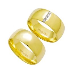 Aliança Anatômica de Ouro 18k 750 Largura 8.00mm Altura 1.50mm / Aliança Anatômica de Ouro 18k 750 com 4 Brilhantes de 2.25 Pontos Largura 8.00mm Altura 1.70mm