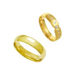 Aliança Anatômica de Ouro 18k 750 Largura 5.00mm Altura 1.50mm / Aliança Anatômica de Ouro 18k 750 com 1 Brilhante de 6.00 Pontos e 6 Brilhantes de 2.25 Pontos Largura 5.00mm Altura 1.50mm