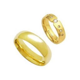 Aliança Anatômica de Ouro 18k 750 Largura 6.00mm Altura 2.20mm / Aliança Anatômica de Ouro 18k 750 com 1 Brilhante de 11.00 Pontos e 6 Brilhantes de 2.25 Pontos Largura 6.00mm Altura 2.20mm