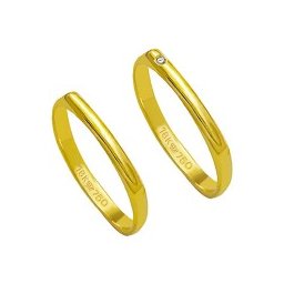 Aliança de Ouro 18k 750 Largura 2.30mm Altura 0.80mm / Aliança de Ouro 18k 750 com 1 Brilhante de 1.15 Pontos Largura 2.30mm Altura 0.80mm