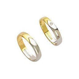 Aliança de Ouro e Ouro Branco 18k 750 Largura 4.00mm Altura 1.40mm / Aliança de Ouro e Ouro Branco 18k 750 com 1 Brilhantes de 2.25 Pontos Largura 4.00mm Altura 1.40mm