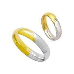 Aliança Anatômica de Ouro e Ouro Branco 18k 750 Largura 5.00mm Altura 2.20mm / Aliança Anatômica de Ouro e Ouro Branco 18k 750 com 1 Brilhante de 6.00 Pontos Largura 5.00mm Altura 2.20mm