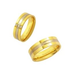Aliança Anatômica de Ouro e Ouro Branco 18k 750 Largura 6.30mm Altura 1.70mm / Aliança Anatômica de Ouro e Ouro Branco 18k 750 com 3 Brilhantes de 2.25 Pontos Largura 6.30mm Altura 1.70mm