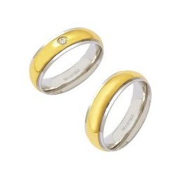 Aliança Anatômica de Ouro e Ouro Branco 18k 750 Largura 6.00mm Altura 2.00mm / Aliança Anatômica de Ouro e Ouro Branco 18k 750 com 1 Brilhante de 6.00 Pontos Largura 6.00mm Altura 2.00mm