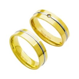 Aliança Anatômica de Ouro e Ouro Branco 18k 750 Largura 5.50mm Altura 1.50mm / Aliança Anatômica de Ouro e Ouro Branco 18k 750 com 1 Brilhante de 2.25 Pontos Largura 5.50mm Altura 1.50mm