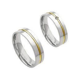 Aliança Anatômica de Ouro e Ouro Branco 18k 750 Largura 5.50mm Altura 1.50mm / Aliança Anatômica de Ouro e Ouro Branco 18k 750 com 1 Brilhante de 2.25 Pontos Largura 5.50mm Altura 1.50mm