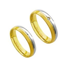 Aliança Anatômica de Ouro e Ouro Branco 18k 750 Largura 4.50mm Altura 1.60mm / Aliança Anatômica de Ouro e Ouro Branco 18k 750 com 1 Brilhante de 2.25 Pontos Largura 4.50mm Altura 1.60mm