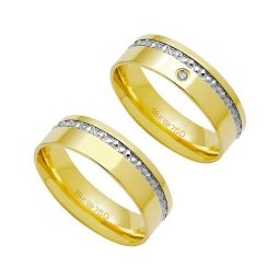 Aliança Anatômica de Ouro e Ouro Branco 18k 750 Largura 6.00mm Altura 1.30mm / Aliança Anatômica de Ouro e Ouro Branco 18k 750 com 1 Brilhantes de 2.25 Pontos Largura 6.00mm Altura 1.30mm