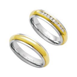 Aliança Anatômica de Ouro e Ouro Branco 18k 750 Largura 5.00mm Altura 2.50mm / Aliança Anatômica de Ouro e Ouro Branco 18k 750 com 10 Brilhantes de 2.25 Pontos Largura 5.00mm Altura 2.50mm