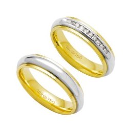 Aliança Anatômica de Ouro e Ouro Branco 18k 750 Largura 5.00mm Altura 2.50mm / Aliança Anatômica de Ouro e Ouro Branco 18k 750 com 10 Brilhantes de 2.25 Pontos Largura 5.00mm Altura 2.50mm
