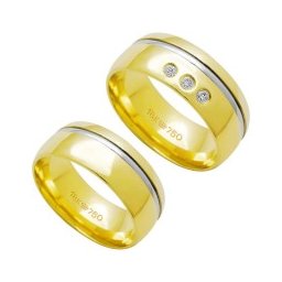 Aliança Anatômica de Ouro e Ouro Branco 18k 750 Largura 7.80mm Altura 1.60mm / Aliança Anatômica de Ouro e Ouro Branco 18k 750 com 3 Brilhantes de 2.25 Pontos Largura 7.80mm Altura 1.60mm