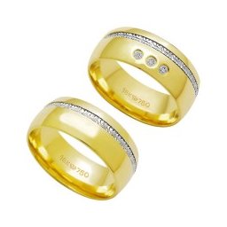 Aliança Anatômica de Ouro e Ouro Branco 18k 750 Largura 7.80mm Altura 1.60mm / Aliança Anatômica de Ouro e Ouro Branco 18k 750 com 3 Brilhantes de 2.25 Pontos Largura 7.80mm Altura 1.60mm