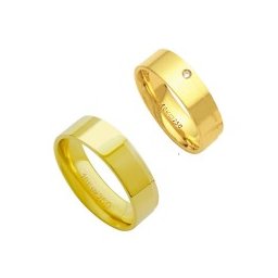 Aliança Anatômica de Ouro 18k 750 Largura 6.00mm Altura 1.50mm / Aliança Anatômica de Ouro 18k 750 com 1 Brilhante de 2.25 Pontos Largura 6.00mm Altura 1.50mm