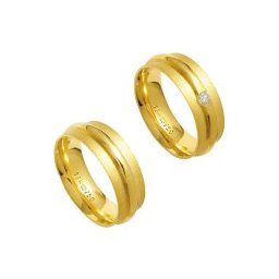Aliança Anatômica de Ouro 18k 750 Largura 7.00mm Altura 2.20mm / Aliança Anatômica de Ouro 18k 750 com 1 Brilhante de 11.00 Pontos Largura 7.00mm Altura 2.20mm