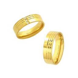 Aliança Anatômica de Ouro 18k 750 Largura 6.00mm Altura 1.50mm / Aliança Anatômica de Ouro 18k 750 com 3 Brilhantes de 2.25 Pontos Largura 3.00mm Altura 1.30mm