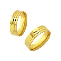 Aliança Anatômica de Ouro 18k 750 Largura 6.00mm Altura 1.50mm / Aliança Anatômica de Ouro 18k 750 com 3 Brilhantes de 2.25 Pontos Largura 6.00mm Altura 1.50mm