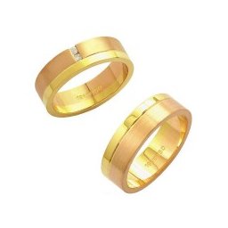 Aliança de Ouro e Ouro Vermelho 18k 750 Largura 6.00mm Altura 1.50mm / Aliança de Ouro e Ouro Vermelho 18k 750 com 2 Brilhantes de 2.25 Pontos Largura 6.00mm Altura 1.50mm