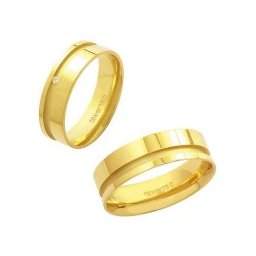 Aliança Anatômica de Ouro 18k 750 Largura 6.00mm Altura 1.30mm / Aliança Anatômica de Ouro 18k 750 com 1 Brilhante de 2.25 Pontos Largura 6.00mm Altura 1.30mm