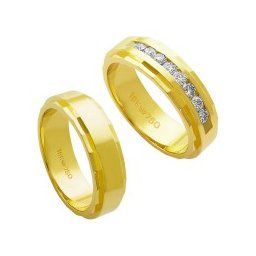 Aliança de Ouro 18k 750 Largura 6.00mm Altura 2.00mm / Aliança de Ouro 18k 750 com 15 Brilhantes de 2.25 Pontos Largura 6.00mm Altura 2.00mm