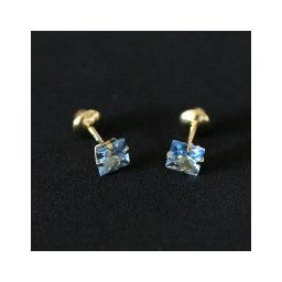 Brinco de Ouro 18k 0750 com Pedra de Zirconia Azul Claro