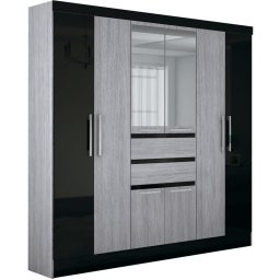 GUARDA-ROUPA CASAL 8 PORTAS COM ESPELHO CINZA/PRETO