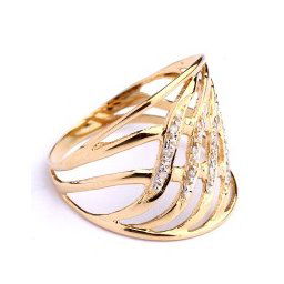 Anel Trabalhado em Ouro Amarelo, Ouro Branco com 12 Diamantes de Meio Ponto Cada