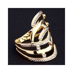 Anel de Ouro Amarelo, Ouro Branco com 6 Diamantes de Meio Ponto