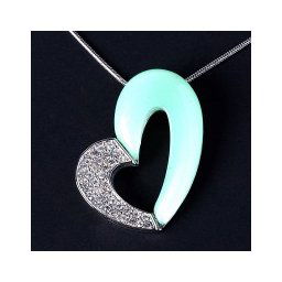 Colar Rabo de Rato com Banho de Ouro Branco Agata Verde com Pedra Zirconia